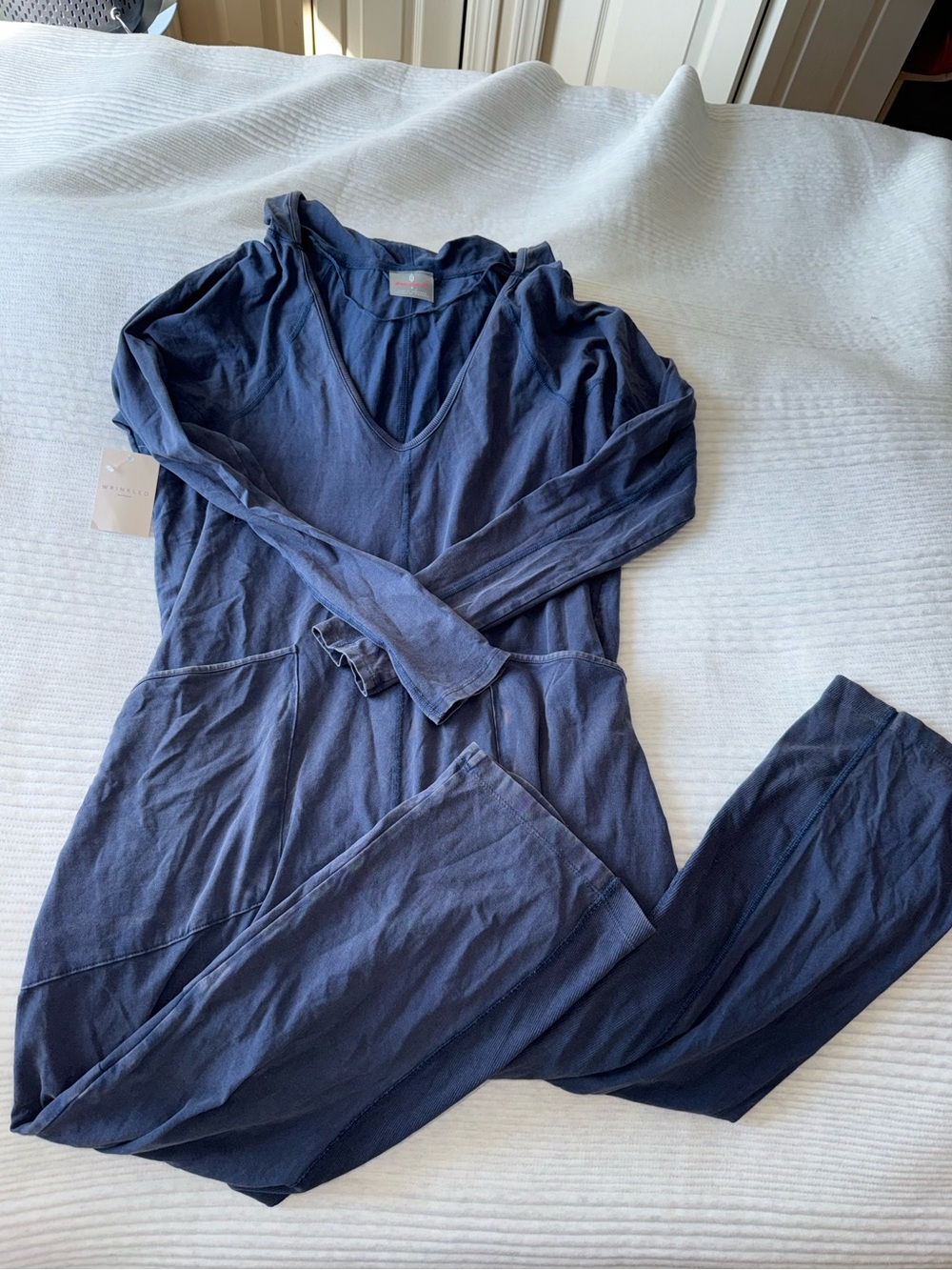 Free People Hotshot Long-Sleeve Jumpsuit - Navy Denim Blue (S)